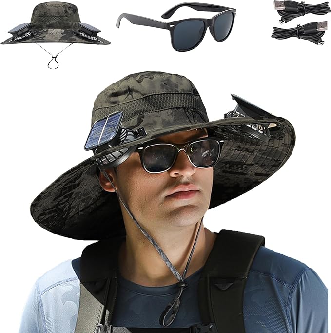 Wide Brim Sun Hat with 2 Solar Fan